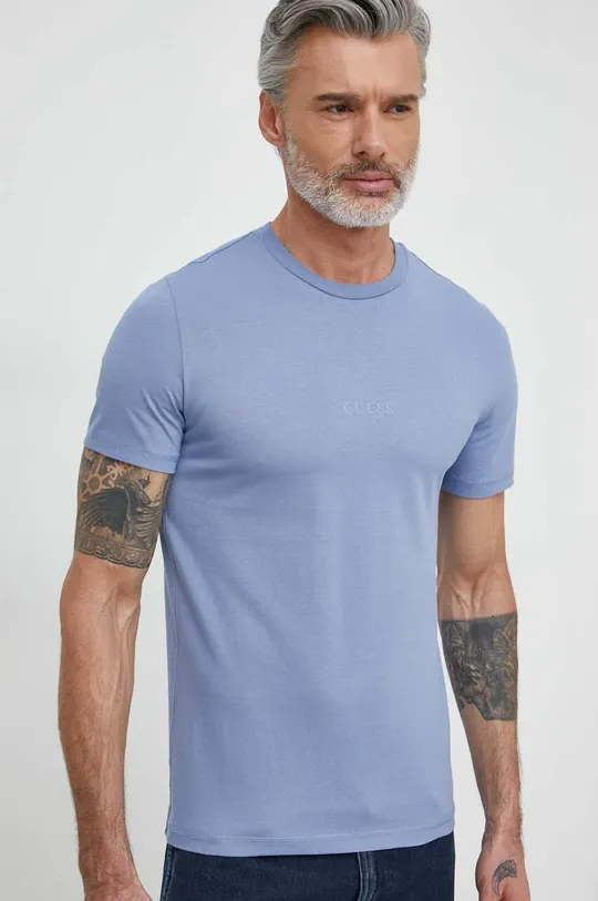 modra Bombažna kratka majica Guess Moški