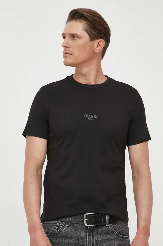 czarny Guess t-shirt bawełniany AIDY Męski