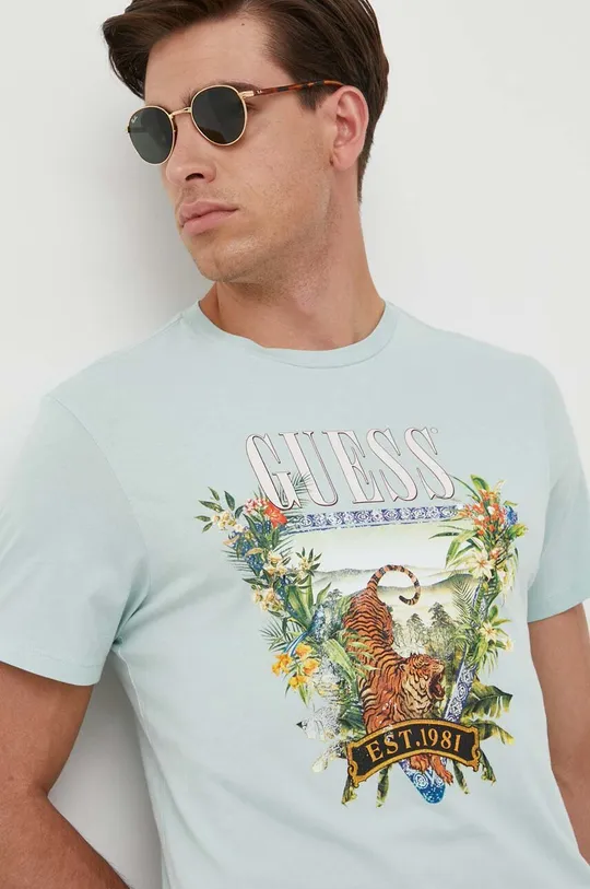 turkusowy Guess t-shirt bawełniany