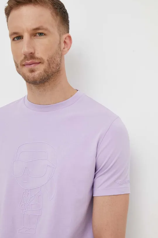 vijolična Bombažna kratka majica Karl Lagerfeld Moški