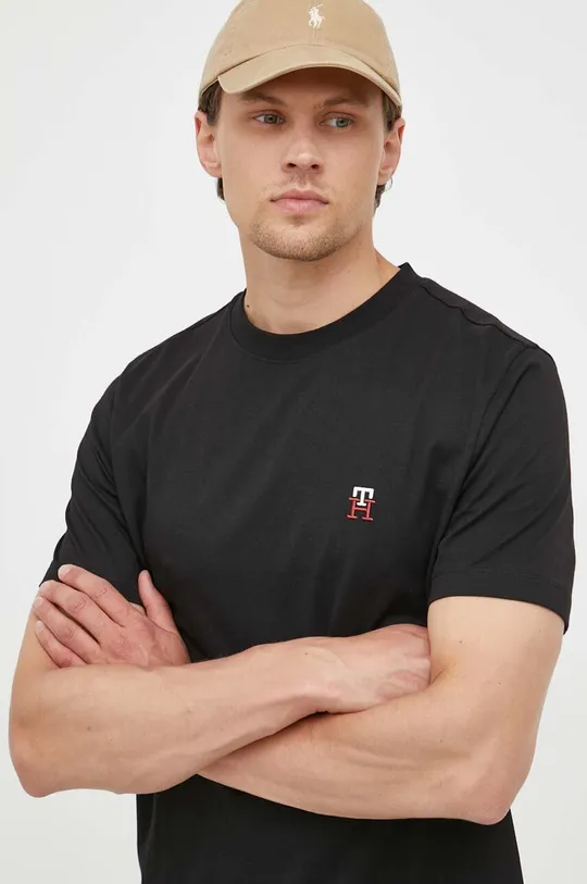 μαύρο Βαμβακερό μπλουζάκι Tommy Hilfiger