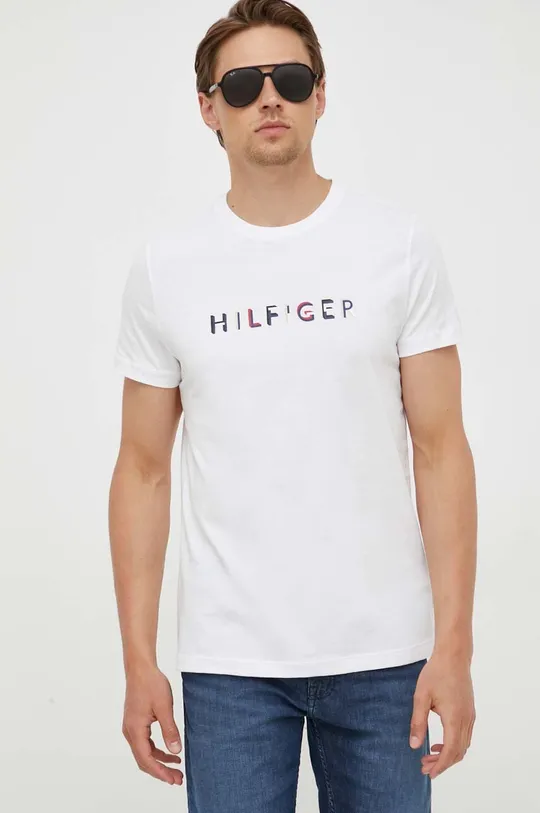 biały Tommy Hilfiger t-shirt bawełniany