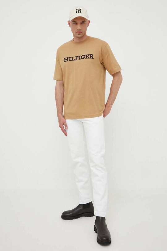 beżowy Tommy Hilfiger t-shirt bawełniany Męski