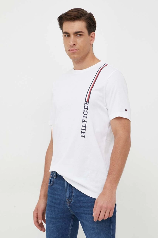 biały Tommy Hilfiger t-shirt bawełniany Męski