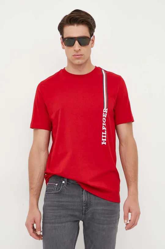 czerwony Tommy Hilfiger t-shirt bawełniany