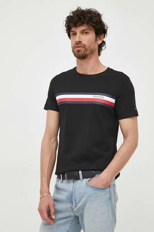 μαύρο Βαμβακερό μπλουζάκι Tommy Hilfiger Ανδρικά