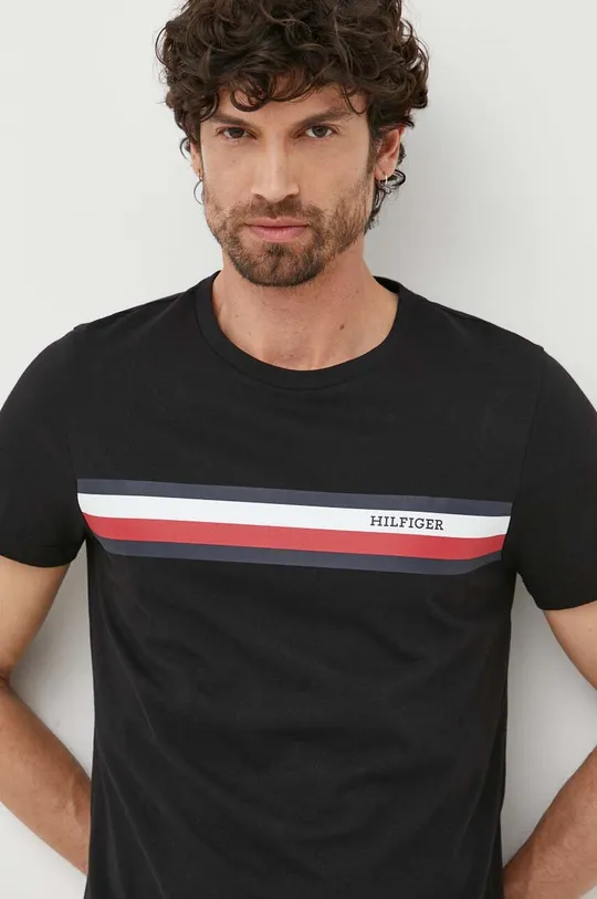 μαύρο Βαμβακερό μπλουζάκι Tommy Hilfiger