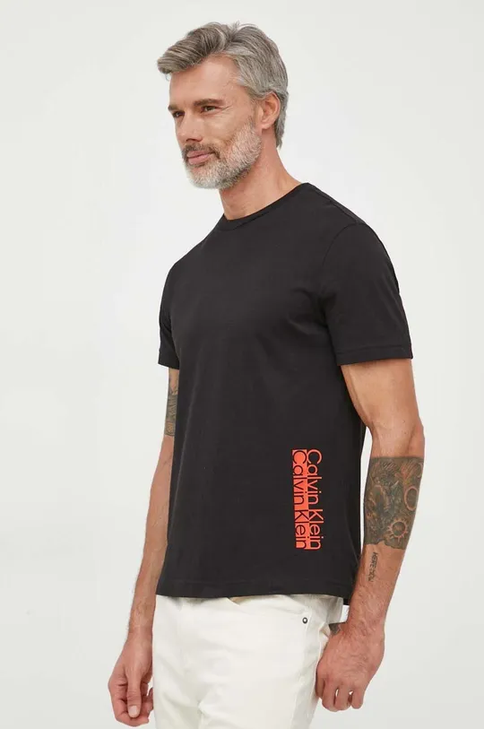 μαύρο Βαμβακερό μπλουζάκι Calvin Klein Ανδρικά