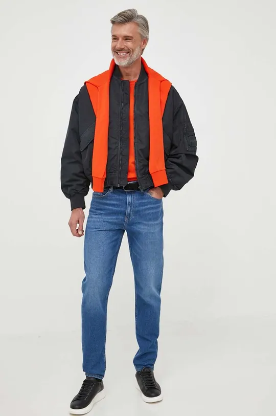 Βαμβακερό μπλουζάκι Calvin Klein πορτοκαλί