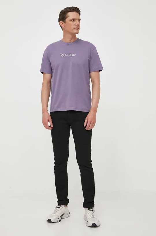 Bombažna kratka majica Calvin Klein vijolična