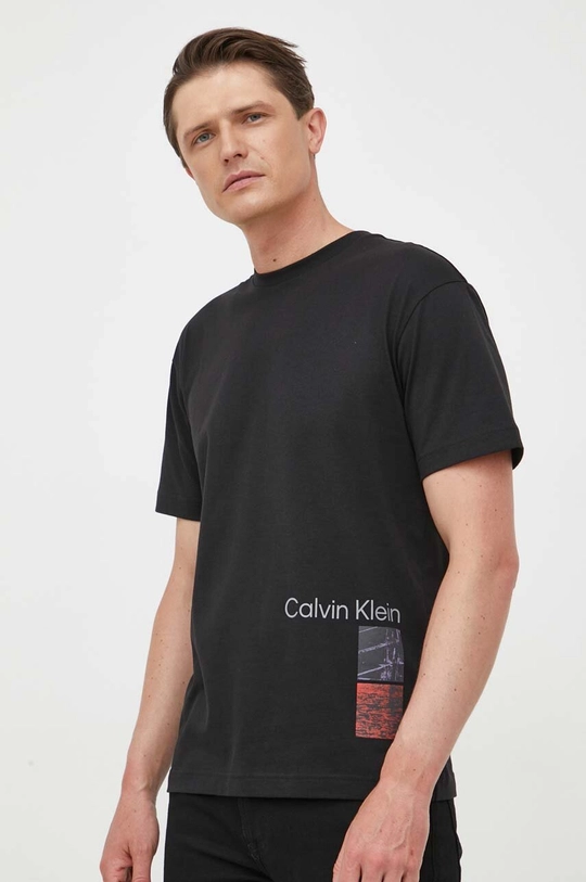 czarny Calvin Klein t-shirt bawełniany Męski