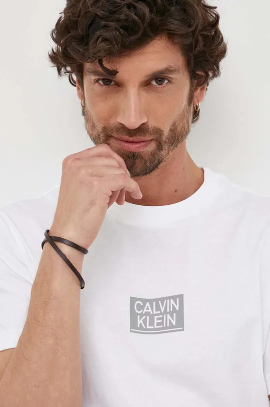 biały Calvin Klein t-shirt bawełniany