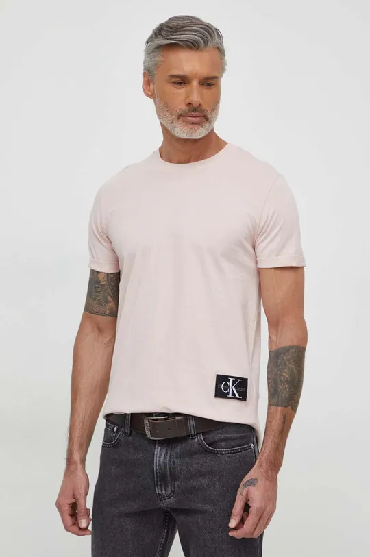 ροζ Βαμβακερό μπλουζάκι Calvin Klein Jeans Ανδρικά