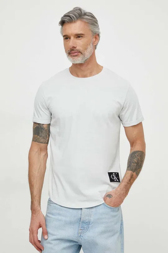 siva Bombažna kratka majica Calvin Klein Jeans Moški