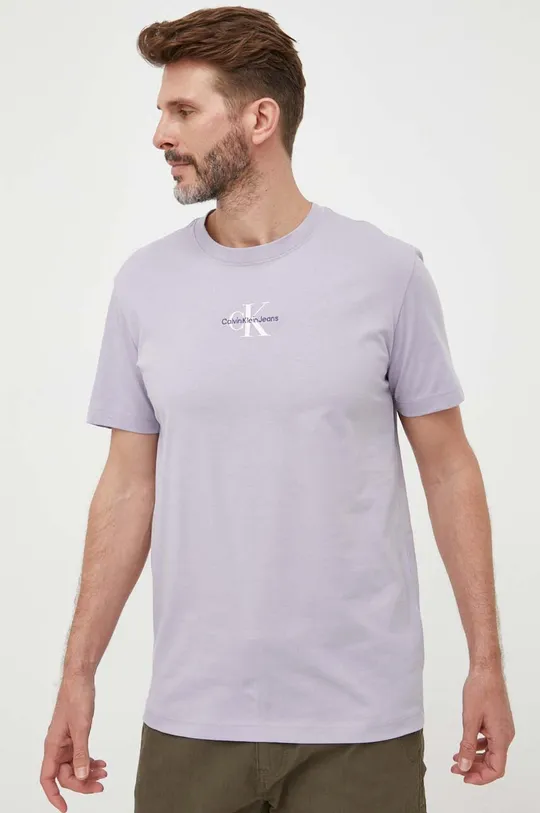 vijolična Bombažna kratka majica Calvin Klein Jeans Moški