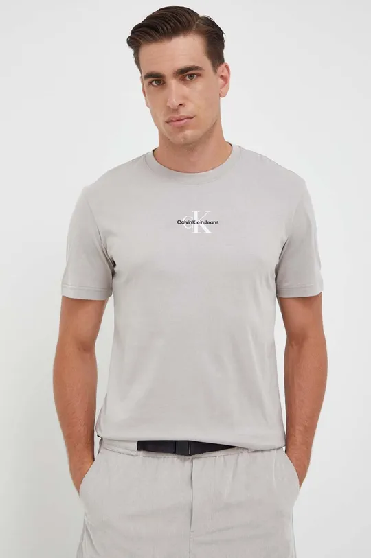 γκρί Βαμβακερό μπλουζάκι Calvin Klein Jeans Ανδρικά