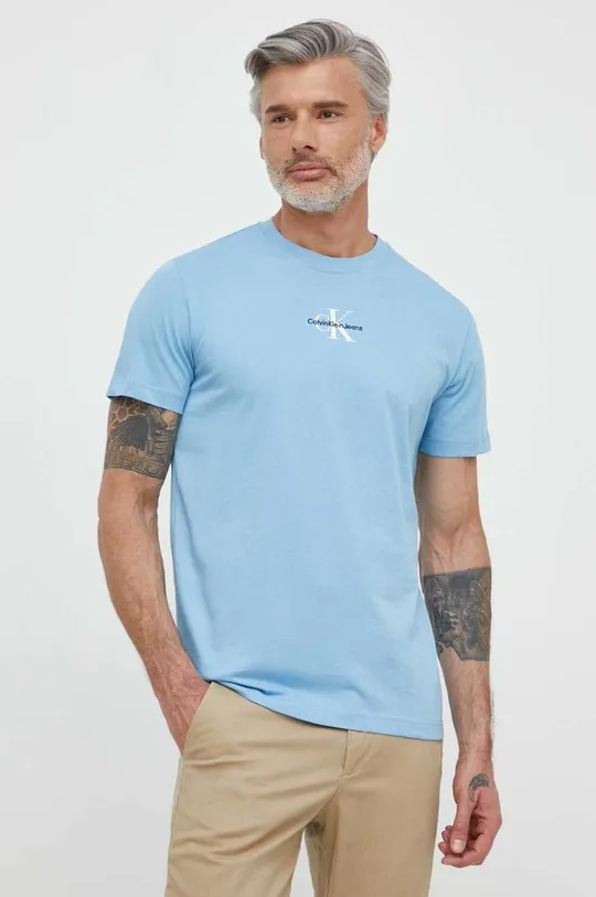 голубой Хлопковая футболка Calvin Klein Jeans Мужской