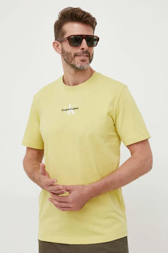zelena Bombažna kratka majica Calvin Klein Jeans Moški