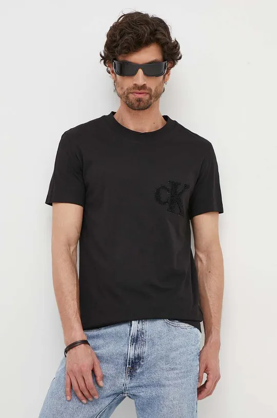 czarny Calvin Klein Jeans t-shirt bawełniany