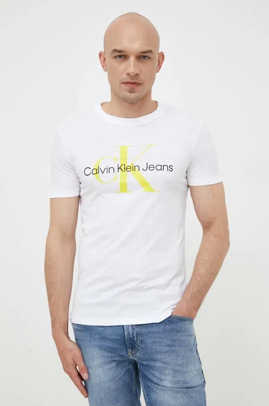 biały Calvin Klein Jeans t-shirt bawełniany