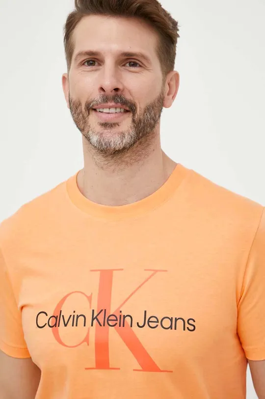 oranžna Bombažna kratka majica Calvin Klein Jeans