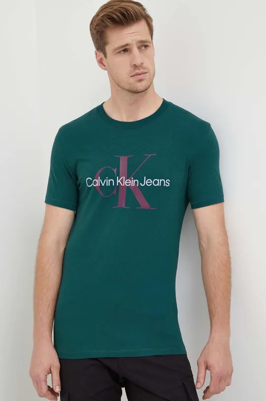 turkusowy Calvin Klein Jeans t-shirt bawełniany Męski