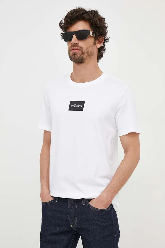 λευκό Βαμβακερό μπλουζάκι Calvin Klein Jeans