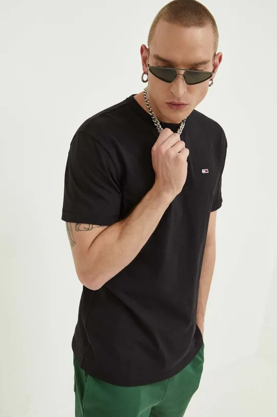 μαύρο Βαμβακερό μπλουζάκι Tommy Jeans Ανδρικά