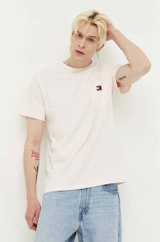 różowy Tommy Jeans t-shirt bawełniany Męski