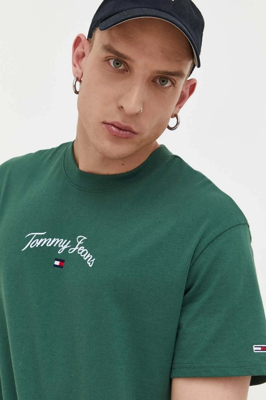 πράσινο Βαμβακερό μπλουζάκι Tommy Jeans Ανδρικά