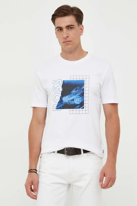 λευκό Βαμβακερό μπλουζάκι BOSS Ανδρικά