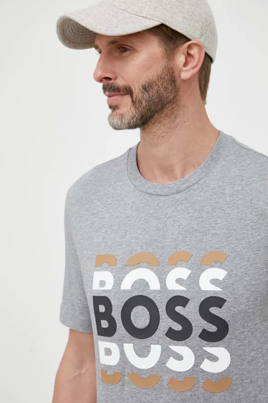сірий Бавовняна футболка BOSS Чоловічий