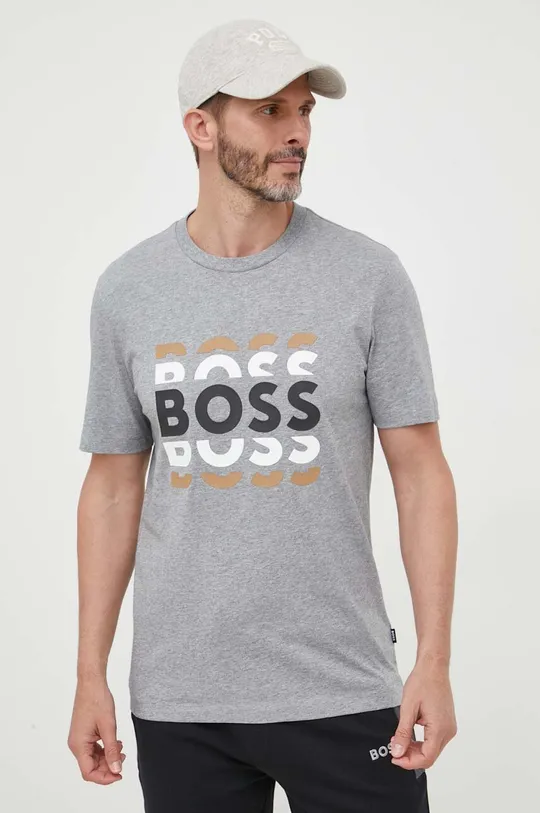серый Хлопковая футболка BOSS