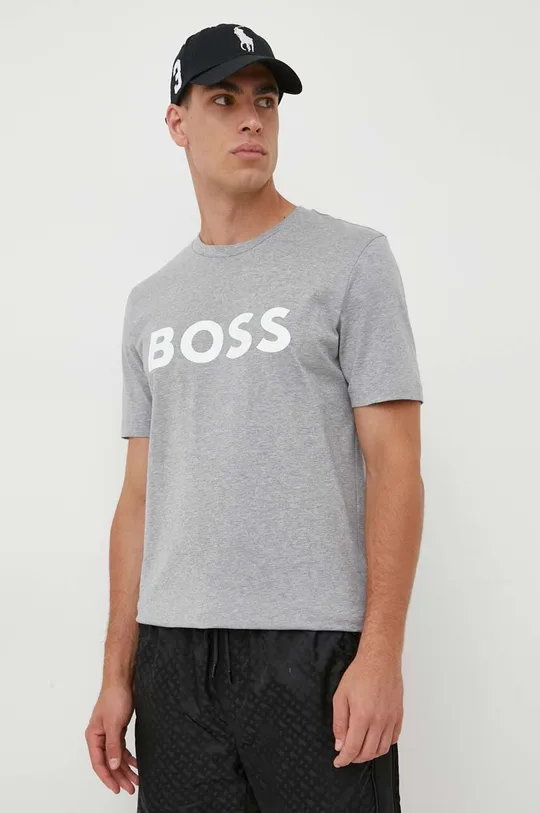 siva Bombažna kratka majica BOSS Moški