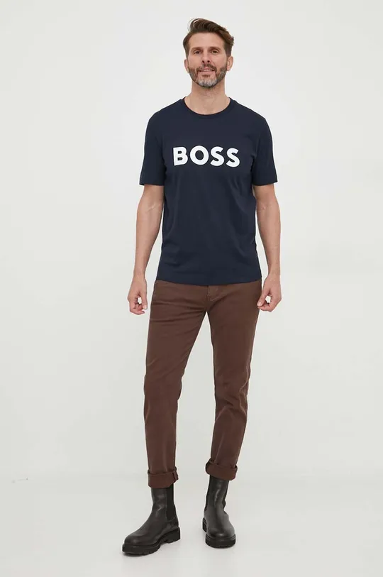 BOSS t-shirt bawełniany granatowy