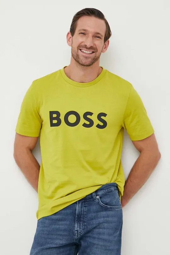 зелёный Хлопковая футболка BOSS