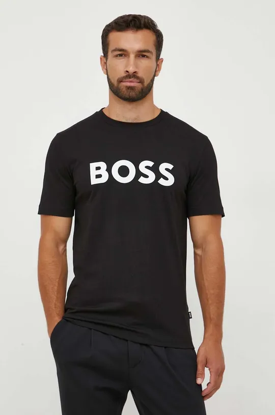 чёрный Хлопковая футболка BOSS Мужской