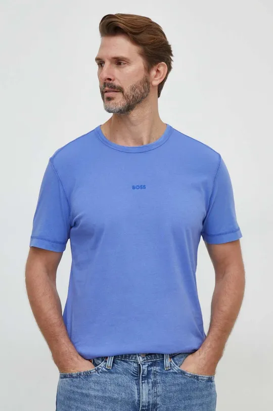 plava Pamučna majica BOSS ORANGE Muški
