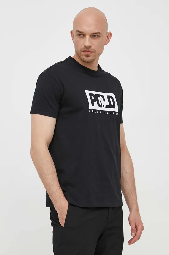 чёрный Хлопковая футболка Polo Ralph Lauren Мужской