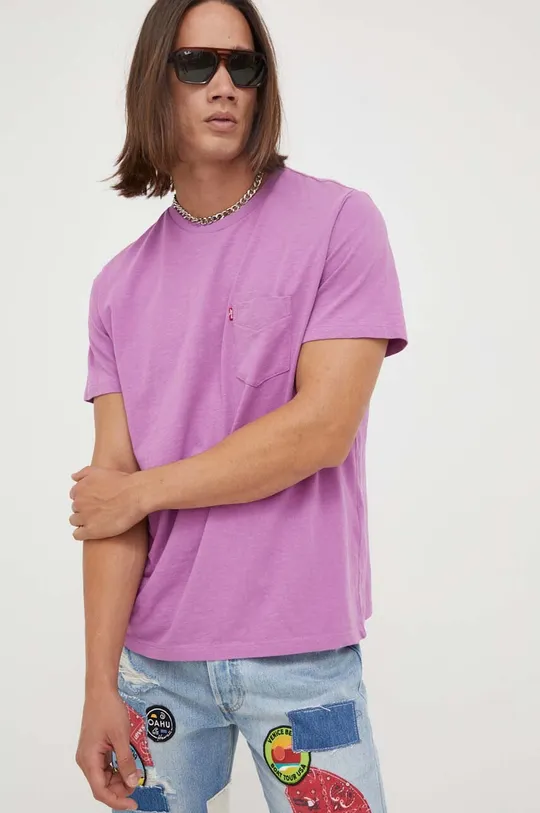 vijolična Bombažna kratka majica Levi's Moški