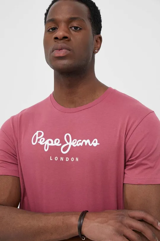ροζ Βαμβακερό μπλουζάκι Pepe Jeans Eggo Ανδρικά
