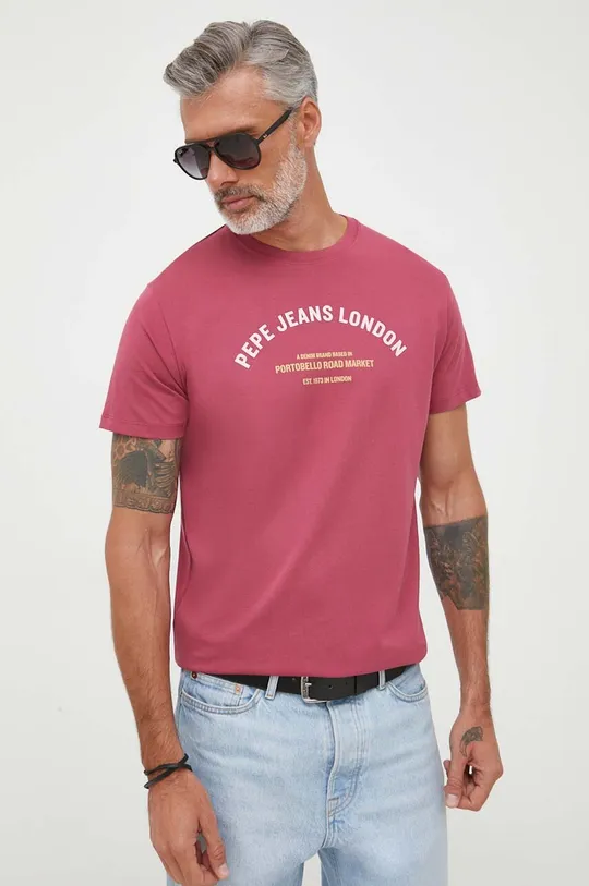 ροζ Βαμβακερό μπλουζάκι Pepe Jeans Waddon Ανδρικά