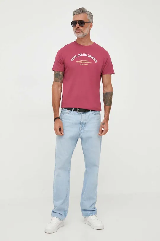 Хлопковая футболка Pepe Jeans Waddon розовый