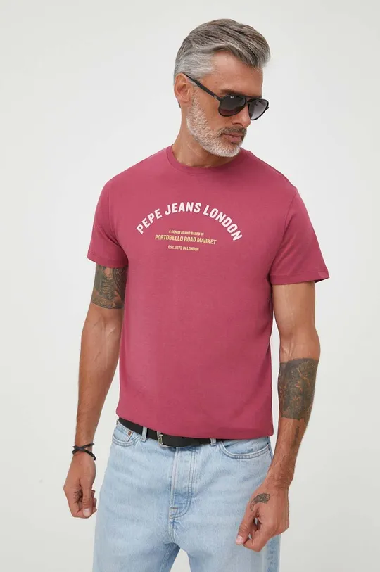 ροζ Βαμβακερό μπλουζάκι Pepe Jeans Waddon