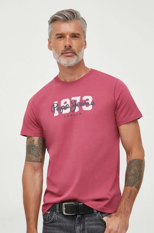 różowy Pepe Jeans t-shirt bawełniany Wolf Męski