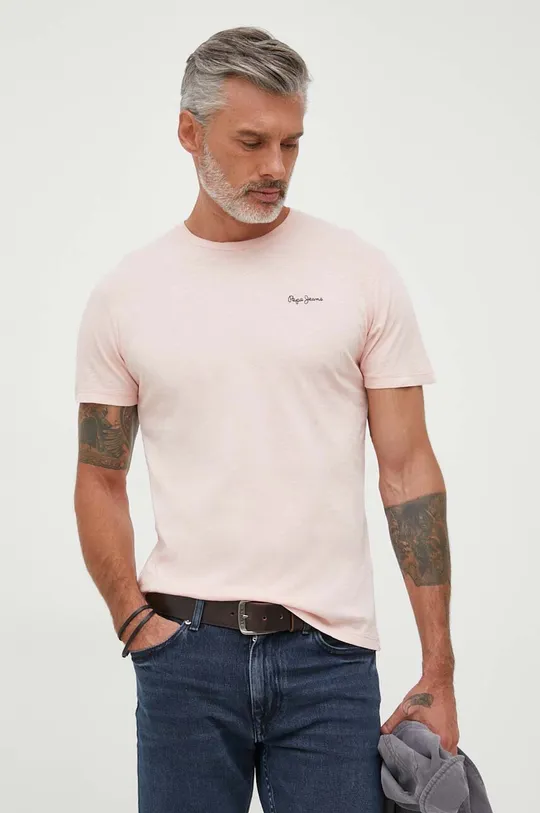 ροζ Βαμβακερό μπλουζάκι Pepe Jeans Wiltshire Ανδρικά