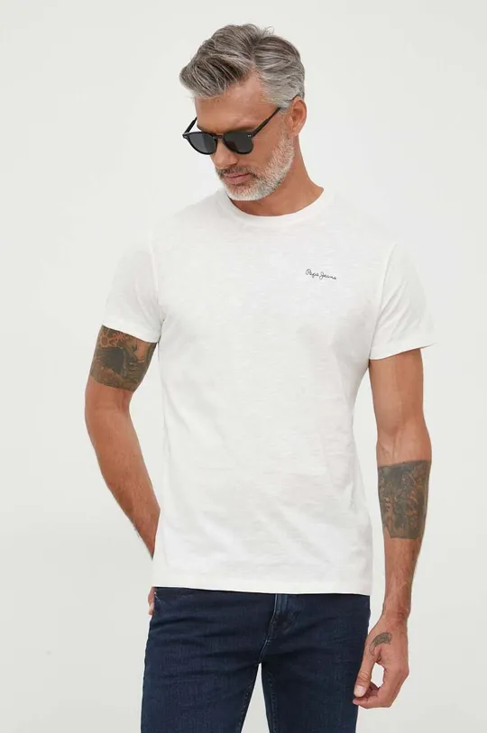 λευκό Βαμβακερό μπλουζάκι Pepe Jeans Wiltshire Ανδρικά
