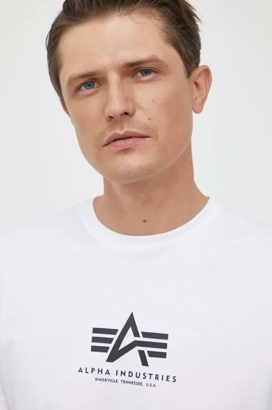 biały Alpha Industries t-shirt bawełniany