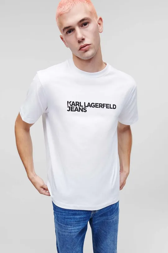 bela Bombažna kratka majica Karl Lagerfeld Jeans Moški