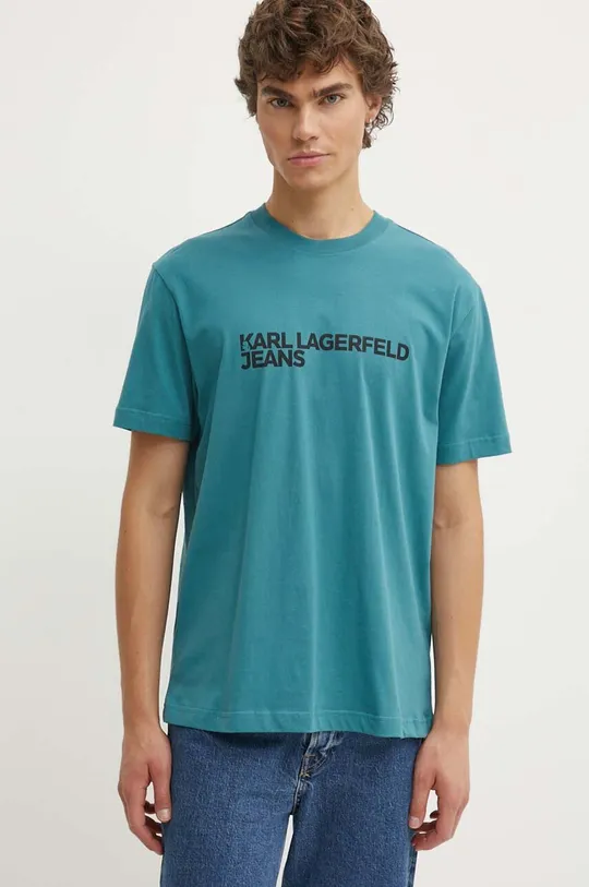 tyrkysová Bavlnené tričko Karl Lagerfeld Jeans Pánsky
